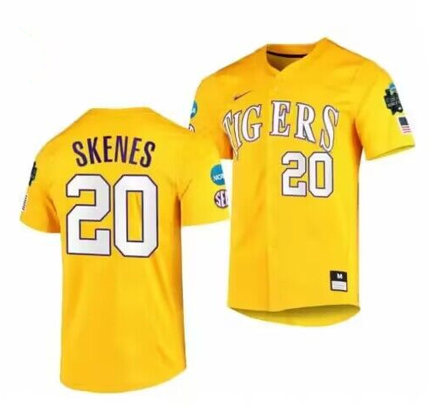 Men's Gold LSU Tigers Custom 2023 College World Series Stitched Baseball Jersey